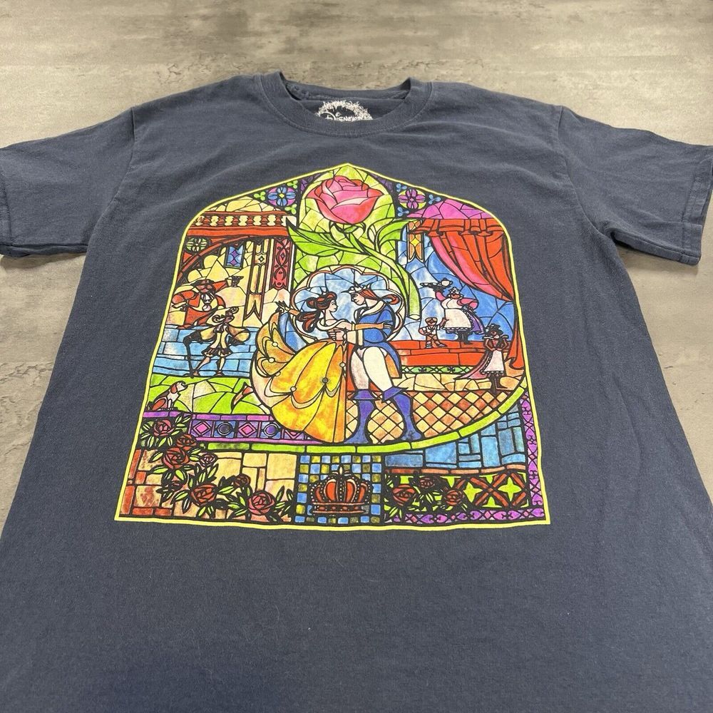 Disney Sleeping Beauty Shirt Adult Women Small Blue Stained Glass Church Prince